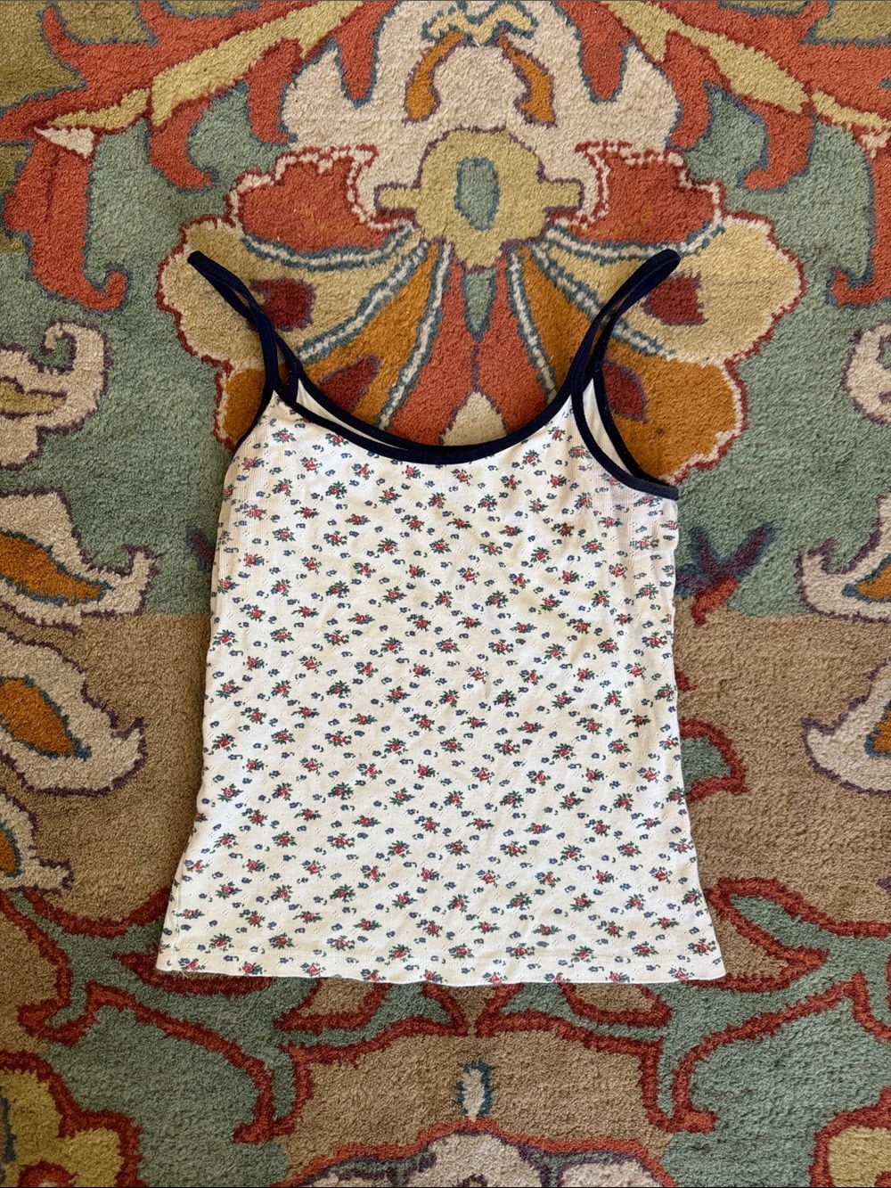 Brandy Melville Floral Print Cami Tank Top with Navy Trim
